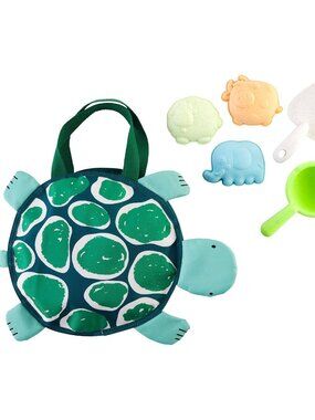 Mud Pie Toddler Boy green and blue turtle beach tote with sand toys NEW